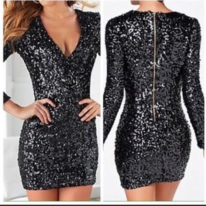 Venus v-neck long sleeve navy sequin dress